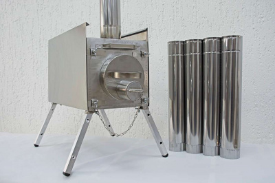 Печь Берег для палатки "Экономка" Средняя New (стационарные экраны - труба 80мм)