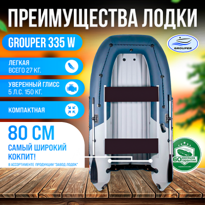 Лодка Grouper GR 335W (кокпит 80 см) НДНД (серо - светлосиний) модель 2026 г