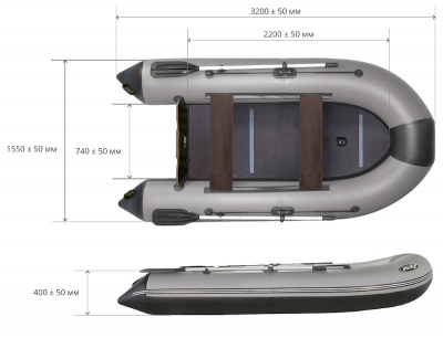 Надувная лодка ПВХ Риф 320L (слань-книжка)