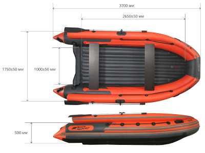 Надувная лодка ПВХ Риф Скат Тритон 370 НДF (фальшборт, пластиковый транец, НДНД)